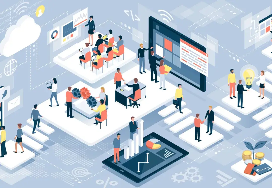 isometric graphic of marketing